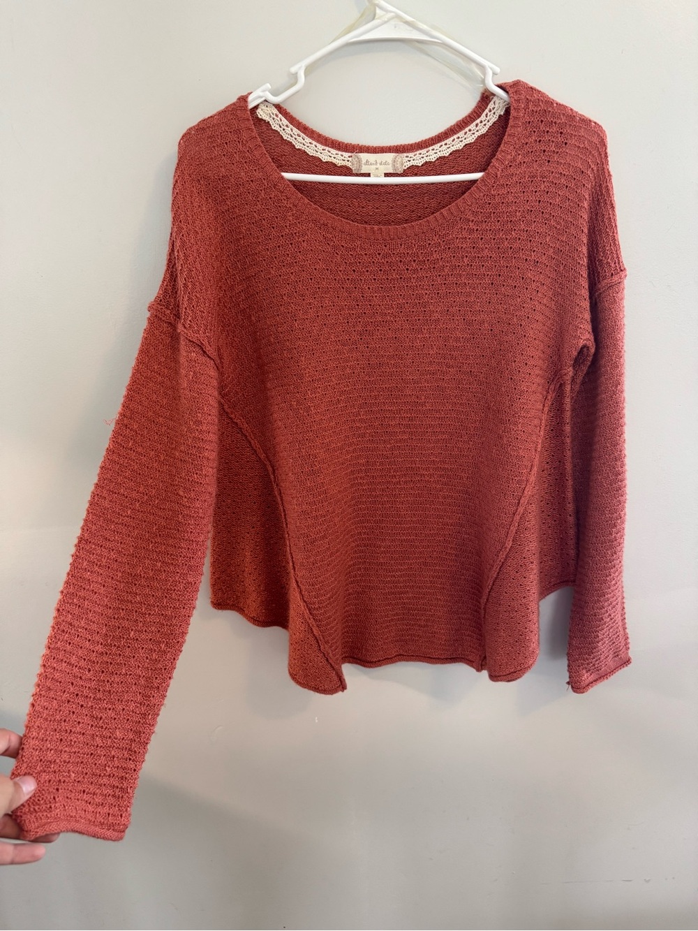 Altar'd State Waffle Knit Crewneck Sweater - Rusty Rose